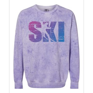 Cool Distressed Skiing Gift For Skiers Colorblast Crewneck Sweatshirt