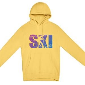 Cool Distressed Skiing Gift For Skiers Premium Pullover Hoodie