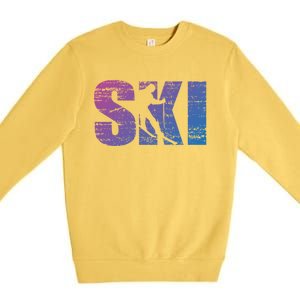 Cool Distressed Skiing Gift For Skiers Premium Crewneck Sweatshirt