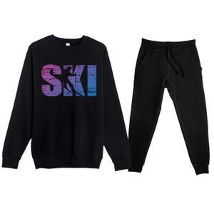 Cool Distressed Skiing Gift For Skiers Premium Crewneck Sweatsuit Set