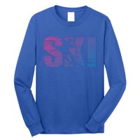 Cool Distressed Skiing Gift For Skiers Long Sleeve Shirt