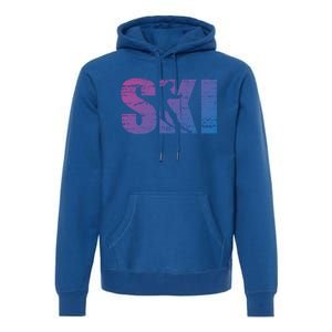 Cool Distressed Skiing Gift For Skiers Premium Hoodie