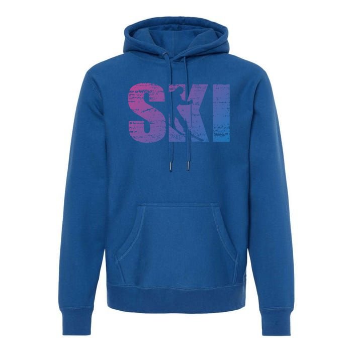 Cool Distressed Skiing Gift For Skiers Premium Hoodie