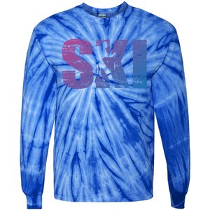 Cool Distressed Skiing Gift For Skiers Tie-Dye Long Sleeve Shirt