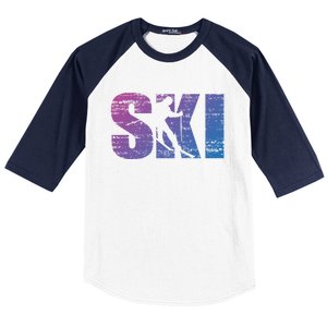 Cool Distressed Skiing Gift For Skiers Baseball Sleeve Shirt