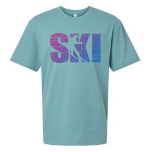 Cool Distressed Skiing Gift For Skiers Sueded Cloud Jersey T-Shirt