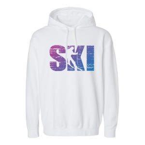 Cool Distressed Skiing Gift For Skiers Garment-Dyed Fleece Hoodie