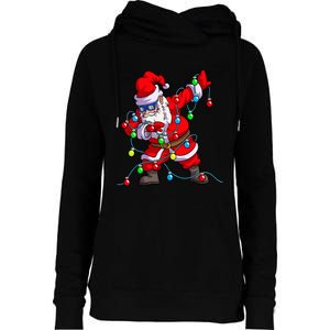 Christmas Dabbing Santa Xmas Gifts Tree Lights Long Sleeve Womens Funnel Neck Pullover Hood