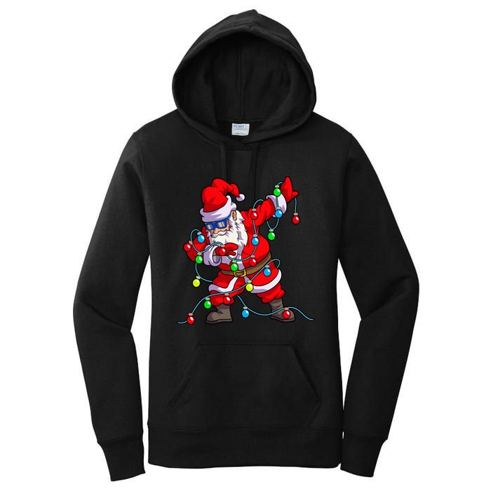 Christmas Dabbing Santa Xmas Gifts Tree Lights Long Sleeve Women's Pullover Hoodie