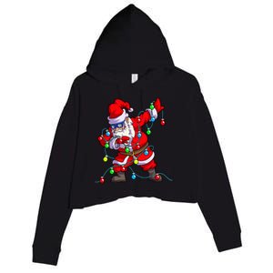 Christmas Dabbing Santa Xmas Gifts Tree Lights Long Sleeve Crop Fleece Hoodie