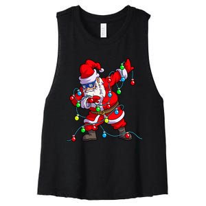 Christmas Dabbing Santa Xmas Gifts Tree Lights Long Sleeve Women's Racerback Cropped Tank