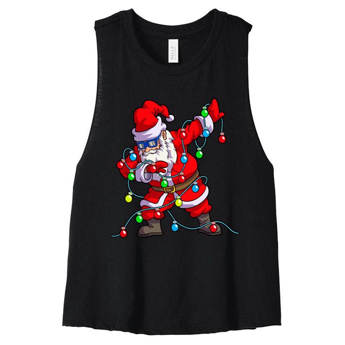 Christmas Dabbing Santa Xmas Gifts Tree Lights Long Sleeve Women's Racerback Cropped Tank