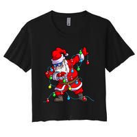 Christmas Dabbing Santa Xmas Gifts Tree Lights Long Sleeve Women's Crop Top Tee