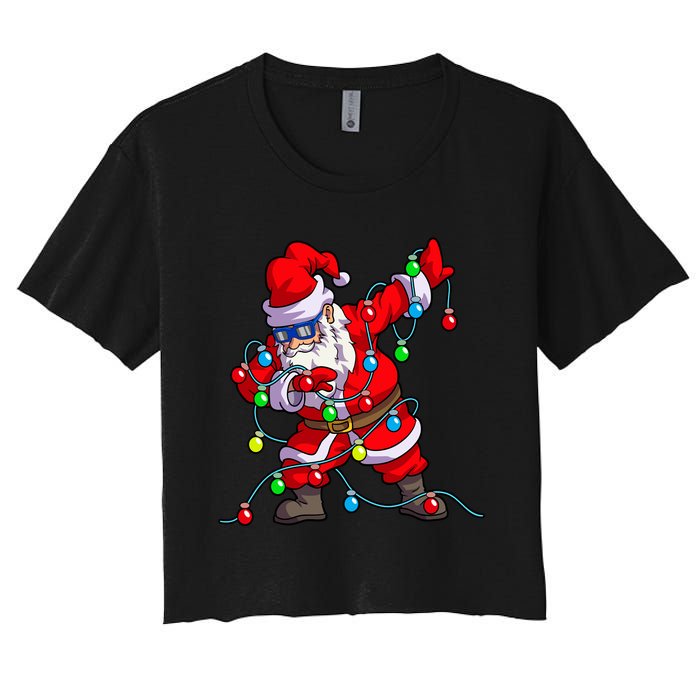 Christmas Dabbing Santa Xmas Gifts Tree Lights Long Sleeve Women's Crop Top Tee