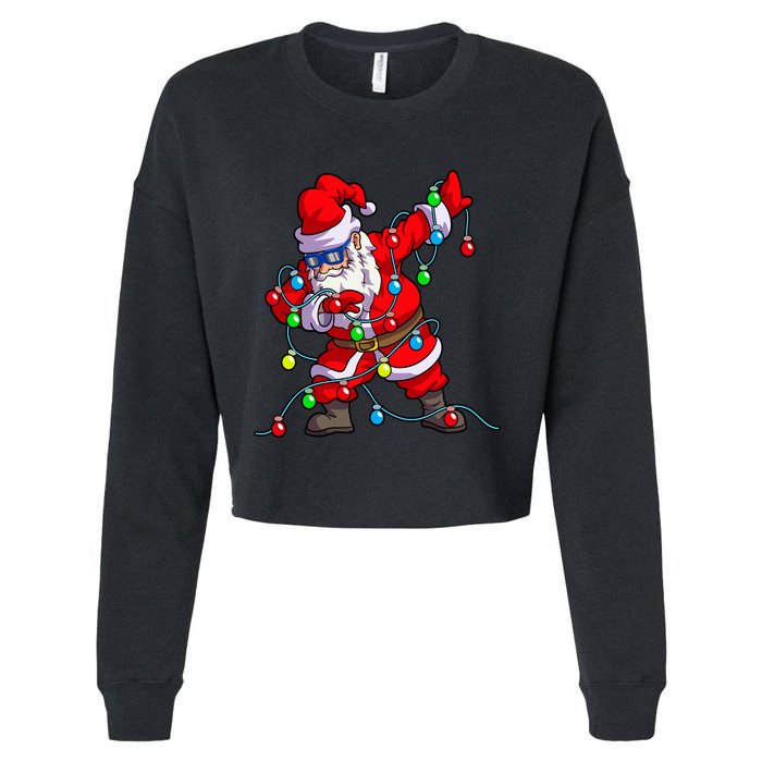 Christmas Dabbing Santa Xmas Gifts Tree Lights Long Sleeve Cropped Pullover Crew