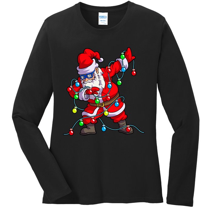 Christmas Dabbing Santa Xmas Gifts Tree Lights Long Sleeve Ladies Long Sleeve Shirt