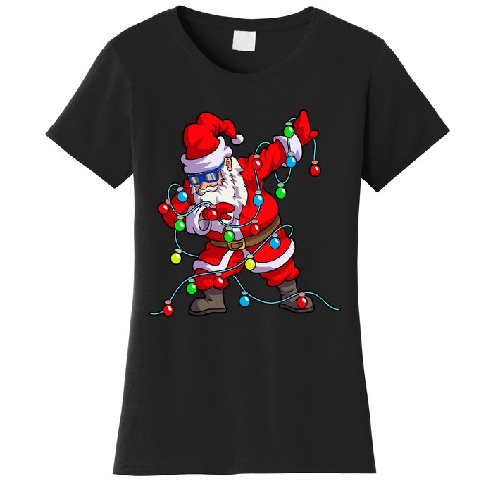 Christmas Dabbing Santa Xmas Gifts Tree Lights Long Sleeve Women's T-Shirt