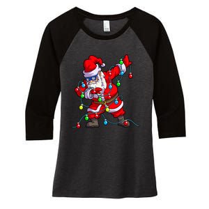 Christmas Dabbing Santa Xmas Gifts Tree Lights Long Sleeve Women's Tri-Blend 3/4-Sleeve Raglan Shirt