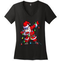 Christmas Dabbing Santa Xmas Gifts Tree Lights Long Sleeve Women's V-Neck T-Shirt