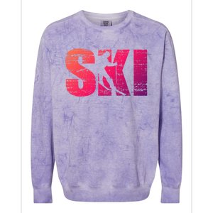 Cool Distressed Skiing Gift For Skiers Colorblast Crewneck Sweatshirt