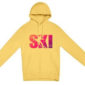 Cool Distressed Skiing Gift For Skiers Premium Pullover Hoodie