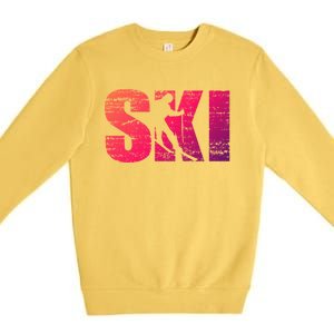 Cool Distressed Skiing Gift For Skiers Premium Crewneck Sweatshirt