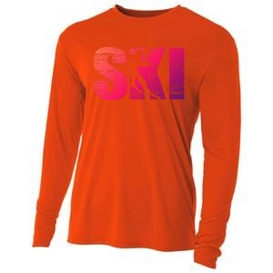 Cool Distressed Skiing Gift For Skiers Cooling Performance Long Sleeve Crew