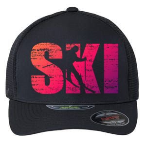 Cool Distressed Skiing Gift For Skiers Flexfit Unipanel Trucker Cap