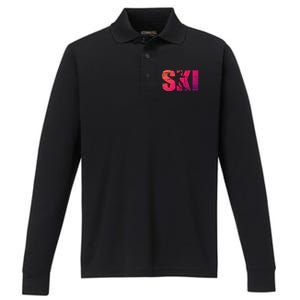 Cool Distressed Skiing Gift For Skiers Performance Long Sleeve Polo