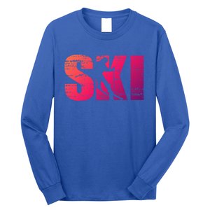 Cool Distressed Skiing Gift For Skiers Long Sleeve Shirt