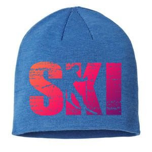 Cool Distressed Skiing Gift For Skiers Sustainable Beanie