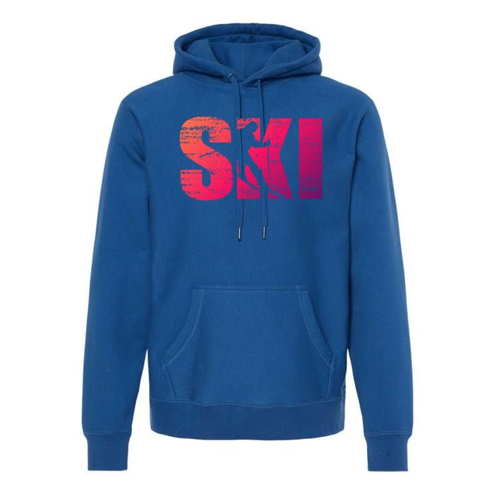 Cool Distressed Skiing Gift For Skiers Premium Hoodie