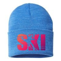 Cool Distressed Skiing Gift For Skiers Sustainable Knit Beanie