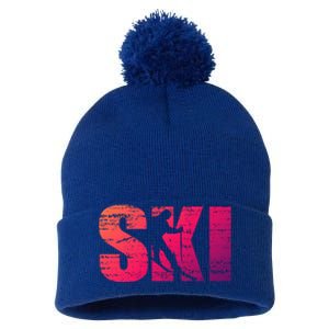 Cool Distressed Skiing Gift For Skiers Pom Pom 12in Knit Beanie