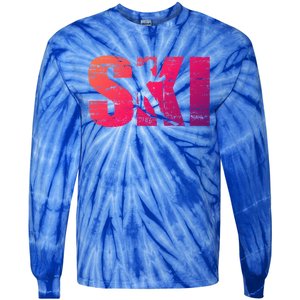 Cool Distressed Skiing Gift For Skiers Tie-Dye Long Sleeve Shirt