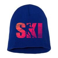 Cool Distressed Skiing Gift For Skiers Short Acrylic Beanie