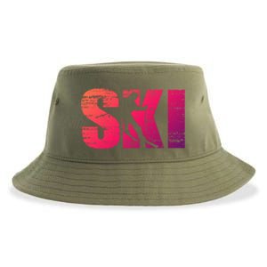 Cool Distressed Skiing Gift For Skiers Sustainable Bucket Hat