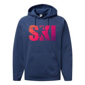 Cool Distressed Skiing Gift For Skiers Performance Fleece Hoodie