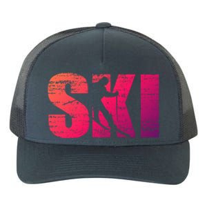 Cool Distressed Skiing Gift For Skiers Yupoong Adult 5-Panel Trucker Hat