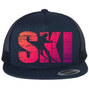 Cool Distressed Skiing Gift For Skiers Flat Bill Trucker Hat