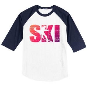 Cool Distressed Skiing Gift For Skiers Baseball Sleeve Shirt