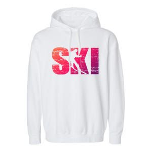 Cool Distressed Skiing Gift For Skiers Garment-Dyed Fleece Hoodie