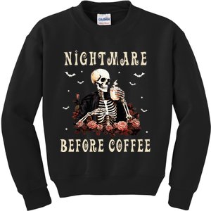 Coffee Drinking Skeleton Mug Halloween Funny Costume Skull Kids Sweatshirt