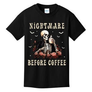 Coffee Drinking Skeleton Mug Halloween Funny Costume Skull Kids T-Shirt