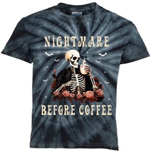 Coffee Drinking Skeleton Mug Halloween Funny Costume Skull Kids Tie-Dye T-Shirt