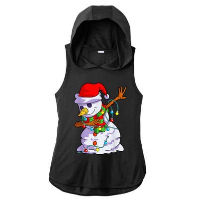 Cute Dabbing Snowman Christmas Lights Matching Family Pajama Ladies PosiCharge Tri-Blend Wicking Draft Hoodie Tank