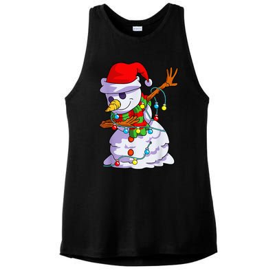 Cute Dabbing Snowman Christmas Lights Matching Family Pajama Ladies PosiCharge Tri-Blend Wicking Tank