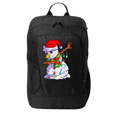 Cute Dabbing Snowman Christmas Lights Matching Family Pajama City Backpack