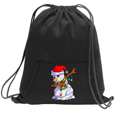 Cute Dabbing Snowman Christmas Lights Matching Family Pajama Sweatshirt Cinch Pack Bag