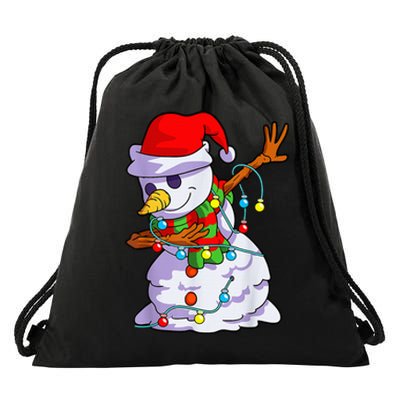 Cute Dabbing Snowman Christmas Lights Matching Family Pajama Drawstring Bag